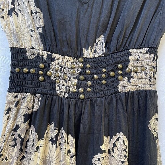 Banana Republic Silk Dress  Womens 6 Black Beige Floral Wedding Romantic Whimsy - Picture 5 of 13